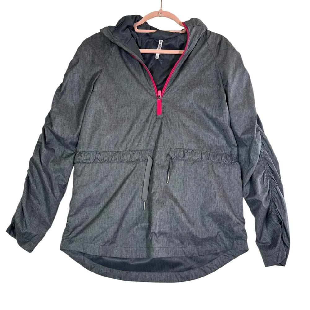 Fabletics Gray Hooded Windbreaker‎ Jacket – Size M, Pink Zip Accent